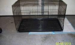 Inside dimensions are 20"X20"X33". Comes with wood perch; 2 stainless steel bowls with outside access doors; front door has smaller door in it for bathing tub or nest box; wire grate over plastic pan and all on stand with shelf and casters for ease of