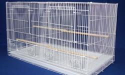 PET BIRD / BREEDING CAGE. BRAND NEW. NEVER BEEN USED, CLEAN. GREAT FOR ALL TYPE OF SMALL BIRDS. SIZE IS 24X16X16. GOOD FOR BREEDING OR JUST FOR YOUR PET BIRD. 1/2 BAR SPACE, COMES WITH 2 FEEDER CUPS AND 2 PERCHES AND PULL OUT TRAY FOR EASY CLEANING. CALL