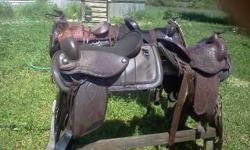We no longer own horses and no use letting good stuff go to waste. 4 saddles, 1-16" leather $100, 1-17 or 18" leather $100 and 2 large sz. synthetic 1 @ $100 and 1 @ $75. Plus a variety of other tack, bridles, halters, bits, stirrups, pads, etc. Call