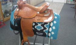 16 IN.WESTERN PLEASURE SHOW/TRAIL NICE LEATHER,SUEDE SEAT,COST OVER $1000.FROM CONGRESS LEATHER HARDLY USED, LIKE NEW!!! LITE WEIGHT ,,NICE FOR SHOW OR TRAIL ..............CALL OR TEXT FOR APPT 330-853- 7686 CREDIT CARDS ACCEPTED 5% BUYERS PREMIUM